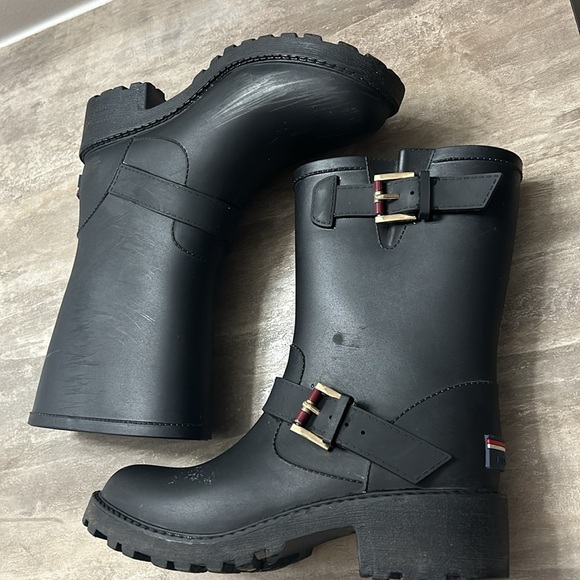 Tommy Hilfiger Black Buckle Rain Boots - Picture 1 of 13